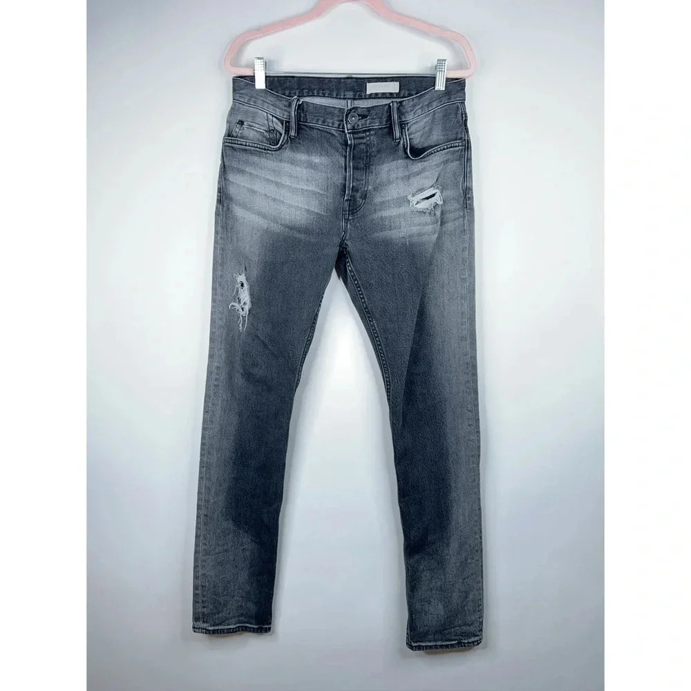 All Saints Rex Damaged Slim Fit Jeans Black Charcoal Distressed Size 31